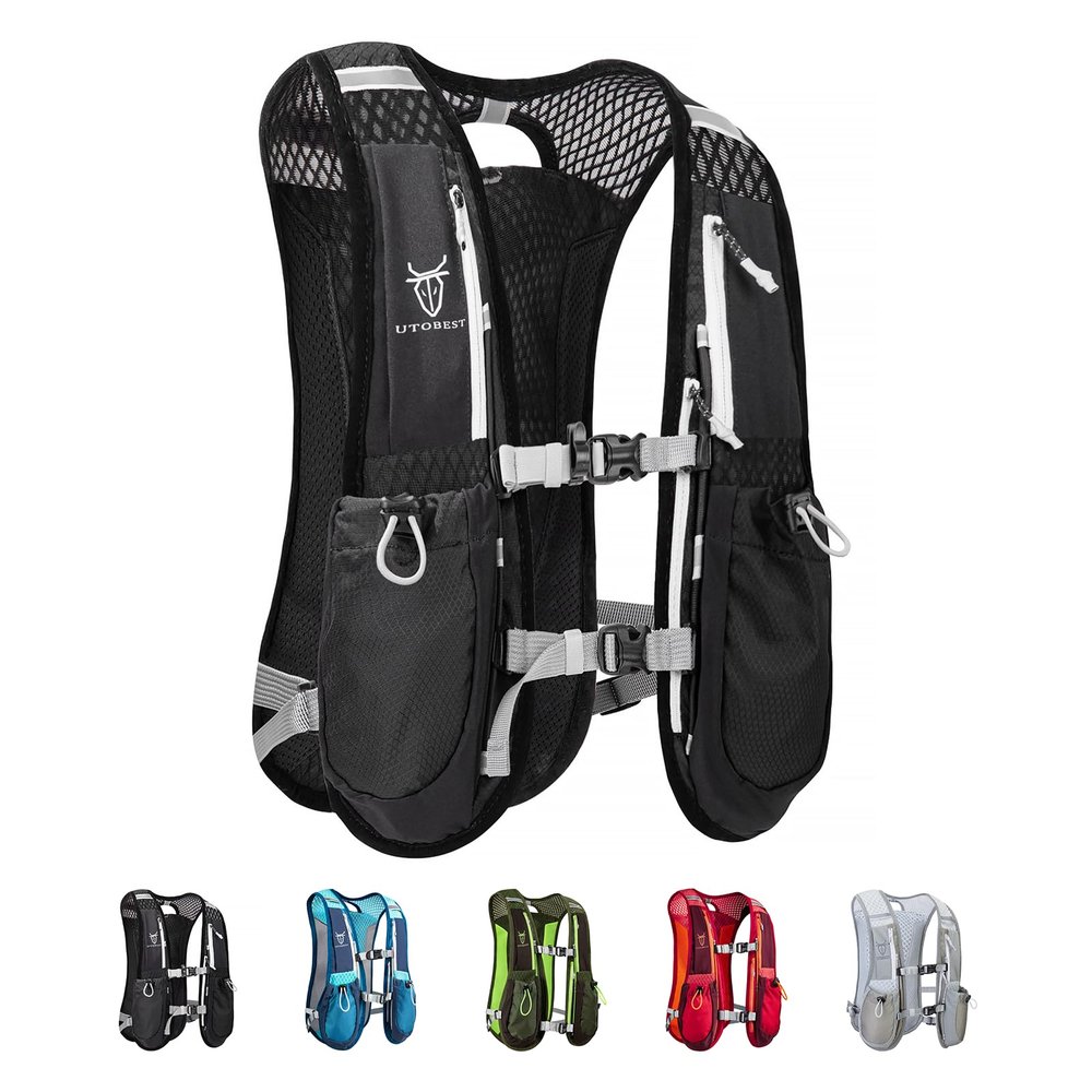 UTOBEST Running Vest, 5L Hydration Vest Lightweight, Breathable and Sweatproof Running Backpack, Adjustable for Trail Marathon Race Jogging Cycling Black (Vest Only)