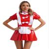ACSUSS Womens Glossy Patent Leather Maid Dress Ruffles Trims Bow Apron Puff Sleeve A-Line Dress Clubwear Red XX-Large view 1