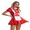 ACSUSS Womens Glossy Patent Leather Maid Dress Ruffles Trims Bow Apron Puff Sleeve A-Line Dress Clubwear Red XX-Large view 2