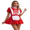 ACSUSS Womens Glossy Patent Leather Maid Dress Ruffles Trims Bow Apron Puff Sleeve A-Line Dress Clubwear Red XX-Large view 3