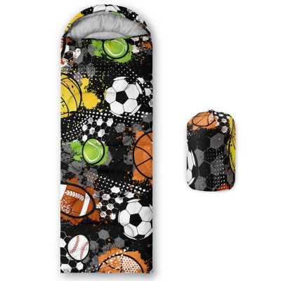 Smell Sunshine Kids Sleeping Bag for Boys Girls,Rugby Basketball Print-Lightweight Warm Portable Outdoor Indoor-Waterproof Cold Weather Resistant Sleeping Bag for Camping Hiking(Tennis)