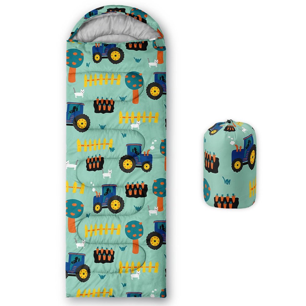 Smell Sunshine Kids Sleeping Bag for Boys Girls,Tractor Cat Print-Lightweight Warm Portable Outdoor Indoor-Waterproof Cold Weather Resistant Sleeping Bag for Camping Hiking(Tractor Cat)