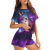 Upetstory Galaxy Wolf Pajamas Set for Women Summer T Shirt with Shorts Pjs Set Short Sleeve Loungewear Sleepwear Jammies Bridal Party Pajamas Holiday Jogger Wedding Party XL view 3