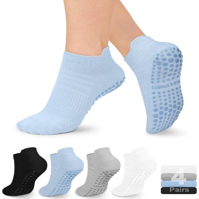 yeuG Non Slip Pilates Socks with Grips for Women, Grip Socks for Yoga Ballet Barefoot Workout Anti Skid Athletic Socks
