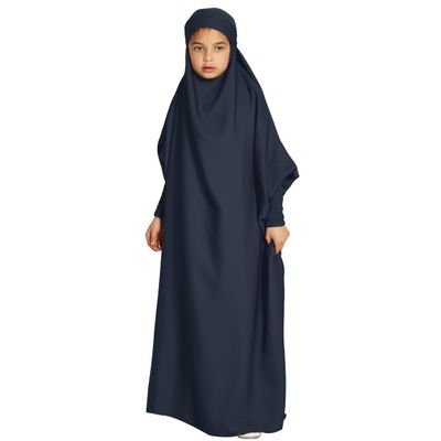 AFAVOM Abaya for Girls Muslim Full Cover Dress with Hijab Kaftan Islamic Prayer Robes Dress Kids Long Sleeve Formal Prayer Clothes Dubai Hijab Eid Dress Teens Casual Maxi Gown Navy Blue 12-13 Years