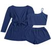 Ekouaer Pajamas for Women Set 3 Piece Lounge Set Soft Pajama Sets Waffle Knit Tank Top and Shorts Cardigan with Pockets S-XXL Navy Blue view 1