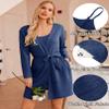 Ekouaer Pajamas for Women Set 3 Piece Lounge Set Soft Pajama Sets Waffle Knit Tank Top and Shorts Cardigan with Pockets S-XXL Navy Blue view 2