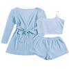 Ekouaer Pajamas for Women Set 3 Piece Lounge Set Soft Pajama Sets Waffle Knit Tank Top and Shorts Cardigan with Pockets S-XXL Light Blue view 1