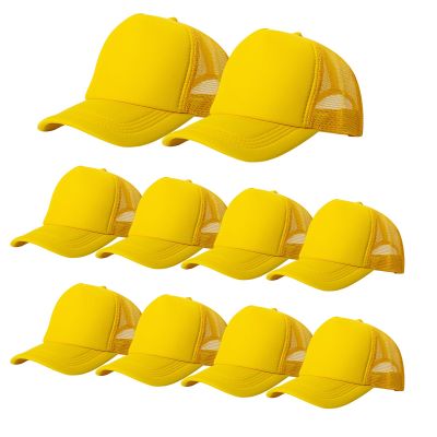 Ankmogela 10 Pack of Blank Trucker Hat Bulk Mesh Cap Men and Women Baseball Cap DIY Graffiti Hot Stamping Duck Tongue Cap Yellow