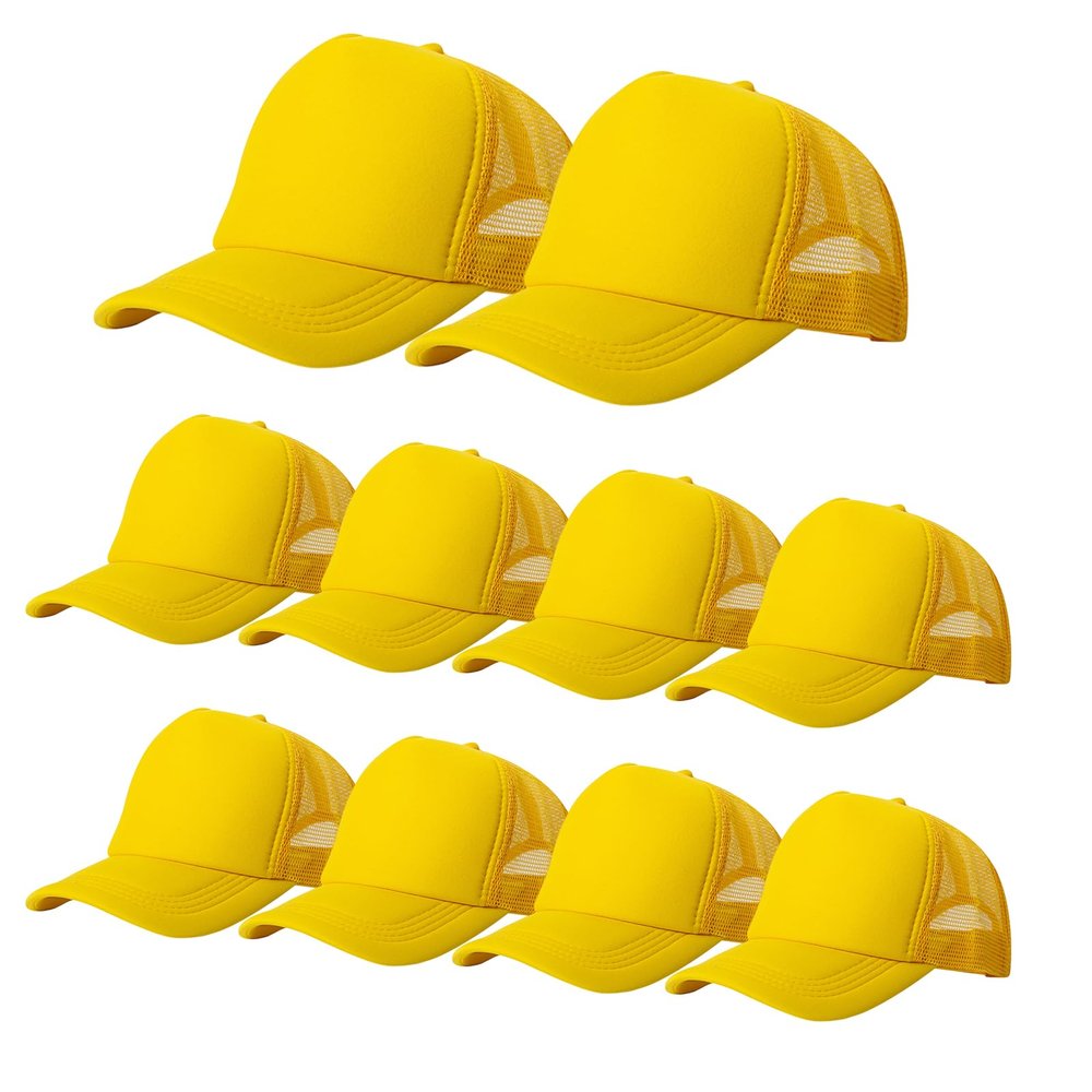 Ankmogela 10 Pack of Blank Trucker Hat Bulk Mesh Cap Men and Women Baseball Cap DIY Graffiti Hot Stamping Duck Tongue Cap Yellow