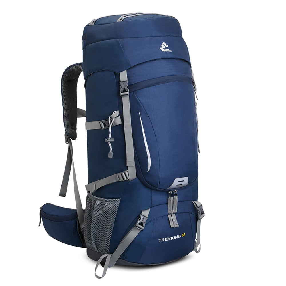Bseash 60L Waterproof Hiking Camping Backpack with Rain Cover, Lightweight Outdoor Sport Travel Daypack for Climbing Touring (Blue)