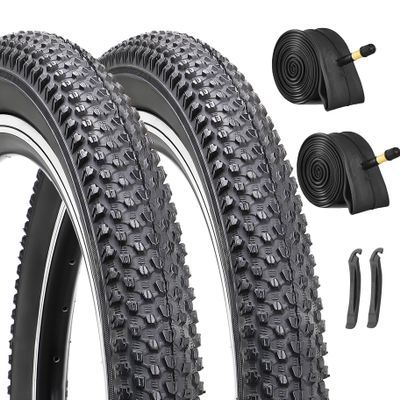 20-inch Mountain Bike Tires Set: Hycline 2-Pack 20x2.125 inch (57-406mm) Folding Replacement Puncture-Resistant Bicycle Tires and Pair 20-inch Inner Tubes with Tire Levers for MTB Off-Road Bike