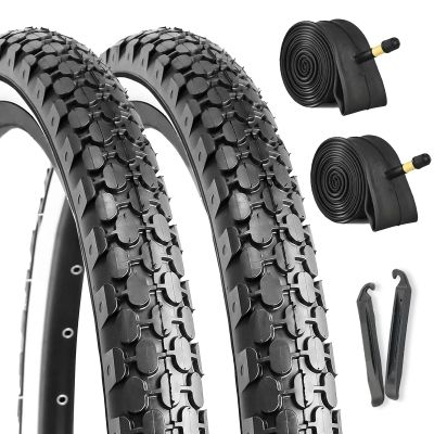 2-Pack Cruiser Bike Tires Set: Hycline 24x2.125 inch Folding Replacement Puncture-Resistant Bicycle Tires and Pair 24-inch Inner Tubes with Tire Levers for Beach or Urban City Commuter Bike-White