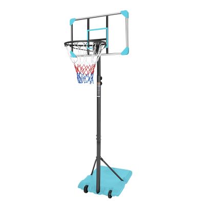 AOKUNG Teenagers Youth Height Adjustable 5.6 to 7ft Basketball Hoop 28 Inch Backboard Portable Basketball Goal System with Stable Blue Base and Wheels, use for Indoor Outdoor