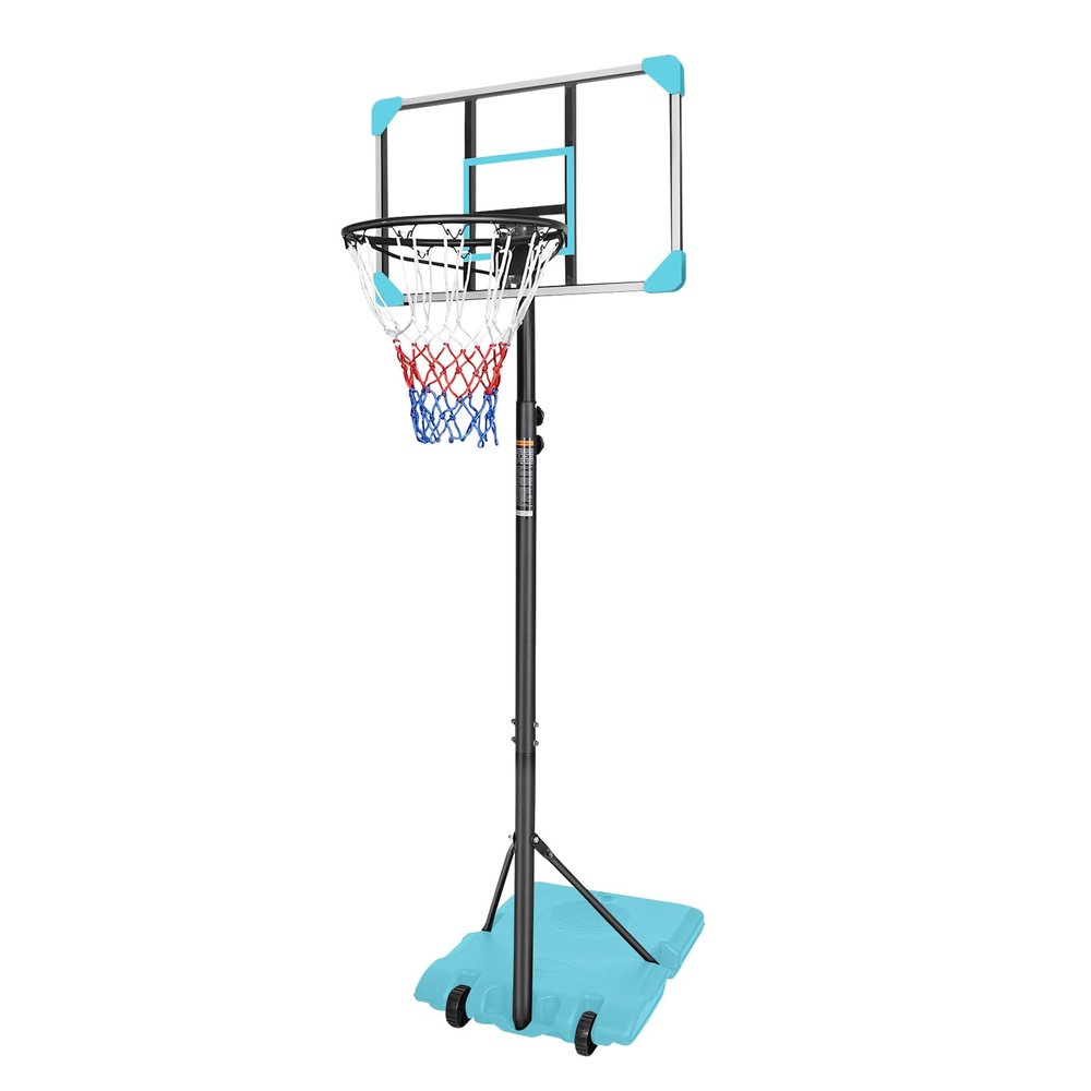 AOKUNG Teenagers Youth Height Adjustable 5.6 to 7ft Basketball Hoop 28 Inch Backboard Portable Basketball Goal System with Stable Blue Base and Wheels, use for Indoor Outdoor