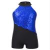 JEATHA Ballet Leotards for Girls Shiny Sequins Sleeveless Halter Neck Short Jumpsuit Dance Performance Costume Royal Blue 6 Years view 2