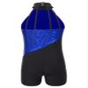 JEATHA Ballet Leotards for Girls Shiny Sequins Sleeveless Halter Neck Short Jumpsuit Dance Performance Costume Royal Blue 6 Years view 3