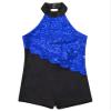 JEATHA Ballet Leotards for Girls Shiny Sequins Sleeveless Halter Neck Short Jumpsuit Dance Performance Costume Royal Blue 6 Years view 4