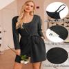 Ekouaer Pajamas for Women Set 3 Piece Lounge Set Soft Pajama Sets Waffle Knit Tank Top and Shorts Cardigan with Pockets S-XXL Black view 2
