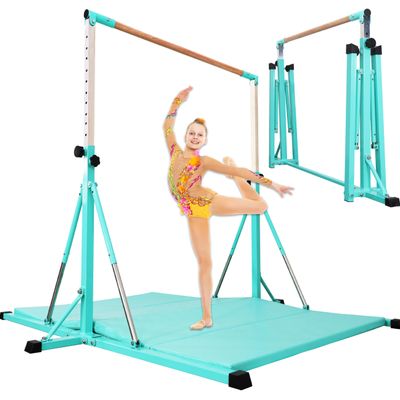 FC FUNCHEER Gymnastics Bar for Kids Ages 3-15, 35" to 60" Adjustable Height, 4FT Wide Base - Professional Kip Bar with 360 Stability & Fiberglass Crossbar, Easy Fold&Solid Design for Home Training