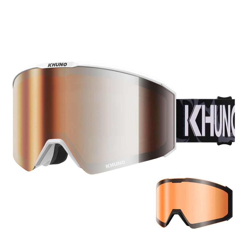 KHUNO NIMBUS Cylindrical Snow Goggles w/Dual Lens by ZEISS Lenses, Dark Thunder, M/L
