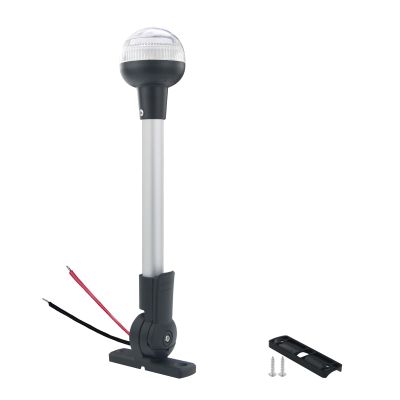 CLGMarine 12-Inch Folding LED Navigation Anchor Light | Lightweight Anodized Aluminum Pole | Pontoon Boat Bimini & Stern Light | USCG 2NM | Horizontal Mount Base | 12V DC White
