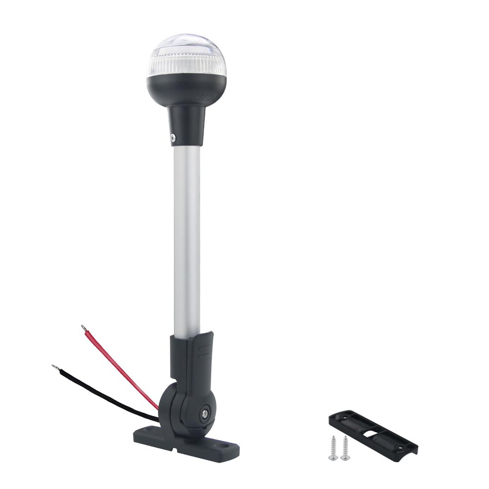 CLGMarine 12-Inch Folding LED Navigation Anchor Light | Lightweight Anodized Aluminum Pole | Pontoon Boat Bimini & Stern Light | USCG 2NM | Horizontal Mount Base | 12V DC White