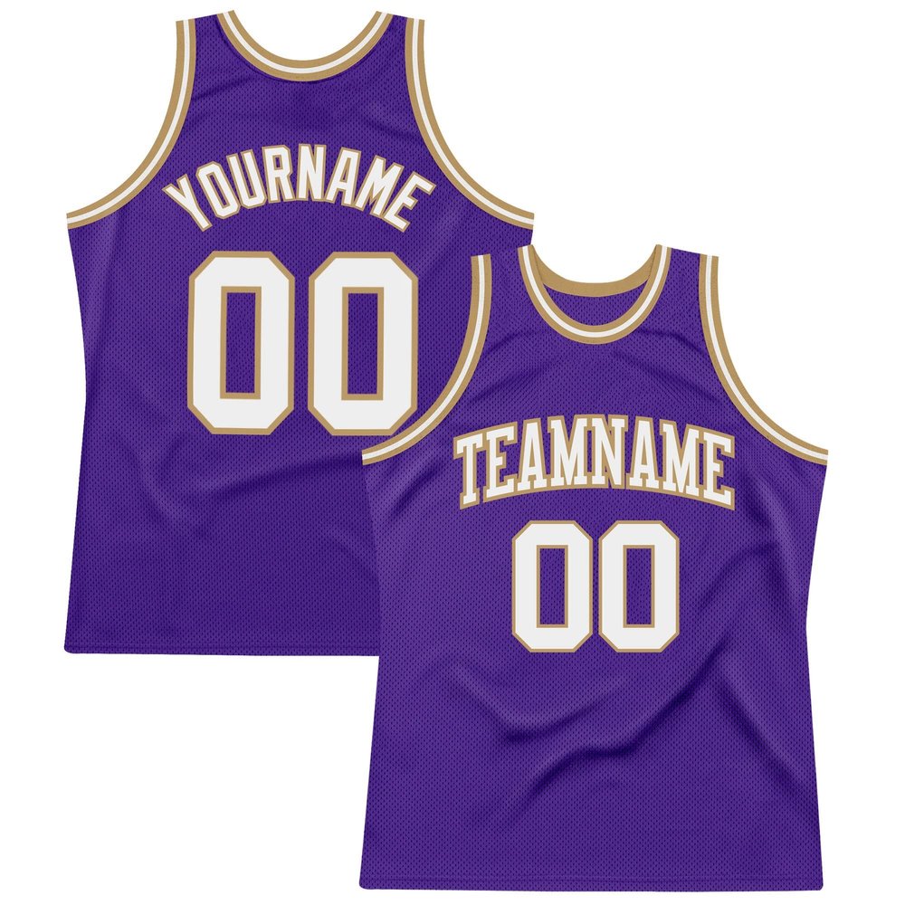 Custom Basketball Jersey for Men Women Kids, Personalized Stitched Printed Team Name Number Logo, Purple White Old Gold Sports Shirt