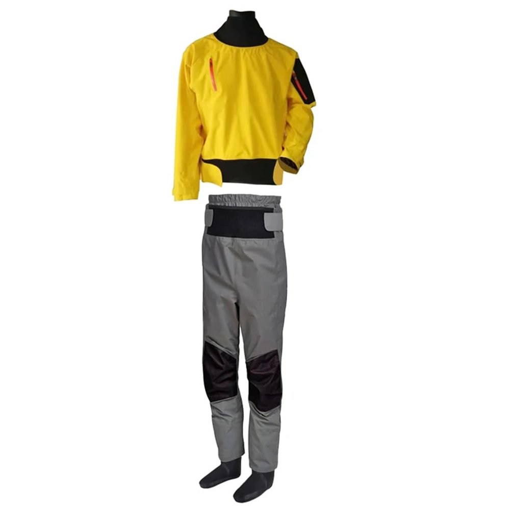 Waterproof Breathable Dry Top 2-Piece Set Kayak Canoe Jacket Whitewater Trouser Sailing Suit Yellow Suit XXL