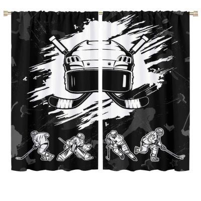 Brebasf Abstract Graffiti Hockey Helmets Rod Pocket Blackout for Living Room,Thermal Insulated Minimalist Watercolor Sports Player Silhouettes Ice Hockey Window Treatment,2 Panels 63" L x 36" W