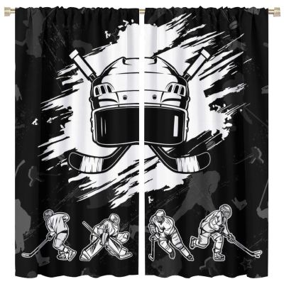 Brebasf Abstract Graffiti Hockey Helmets Blackout for Living Room,Minimalist Watercolor Sports Player Silhouettes Ice Hockey Darkening Window Curtains with Rod Pocket - 2 Panels 63" L x 31.5" W