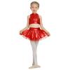 Girls Metallic Dance Kids Jazze Latin Ballet Dancewear Shiny Sequin Tank Crop Top High Waist Ruffle Tutu Skirt Circus Outfits Gymnastics Leotard Red 5-6 Years view 1