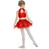 Girls Metallic Dance Kids Jazze Latin Ballet Dancewear Shiny Sequin Tank Crop Top High Waist Ruffle Tutu Skirt Circus Outfits Gymnastics Leotard Red 5-6 Years view 2