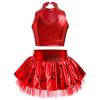 Girls Metallic Dance Kids Jazze Latin Ballet Dancewear Shiny Sequin Tank Crop Top High Waist Ruffle Tutu Skirt Circus Outfits Gymnastics Leotard Red 5-6 Years view 4
