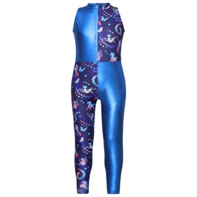 Moggemol Kids Girls Gymnastics Leotard Workout Bodysuit Printed Sports One Piece Long Pants Jumpsuit Dance Unitard C#Navy08 12 Years