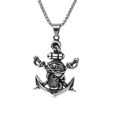 925 Sterling Silver Anchor Necklace, Double Sword Pirate Pendant Necklace For Men Retro Halloween Skull Ghost Head Anchor Necklace Imitation Turquoise Ancho, Nautical Jewelry For Women Men