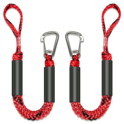 2PCS Fender Lines 2FT Premium Bungee Boat Lines with 316 Stainless Clip for Boat Bumper/Boat Fender Boat Accessories for Mooring for Jet Ski, SeaDoo, Yamaha WaveRunner Dinghy (Red&Black, 2 Feet)