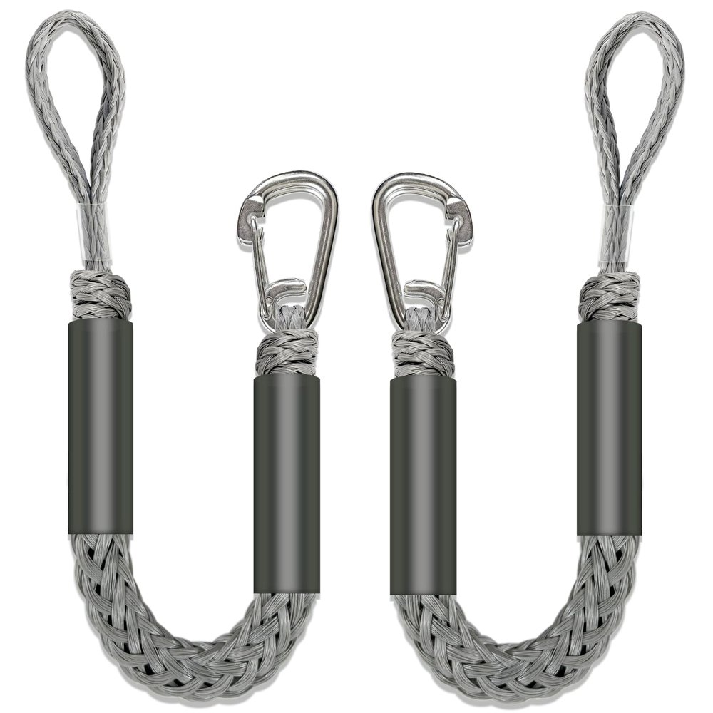 ONOSHIP 2PCS Fender Lines 2FT Premium Bungee Boat Lines with 316 Stainless Clip for Boat Bumper/Boat Fender Boat Accessories for Mooring for Jet Ski, SeaDoo, Yamaha WaveRunner Dinghy (Grey, 2 Feet)