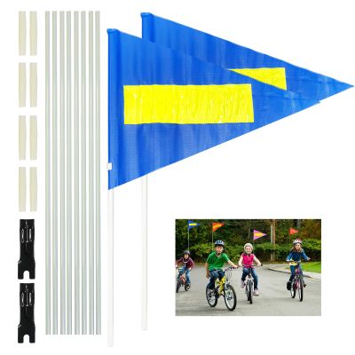 Bike Safety Flag with Pole 2 Sets, 6-Foot Adjustable Height Sturdy Fiberglass Tear-Resistant Waterproof Safety Flag Blue