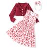 2T Toddler Little Girls Valentines Dress Outfits Red Heart Sleeveless Sundress with Long Sleeve Waffle Cardigan Set 2-3T view 1