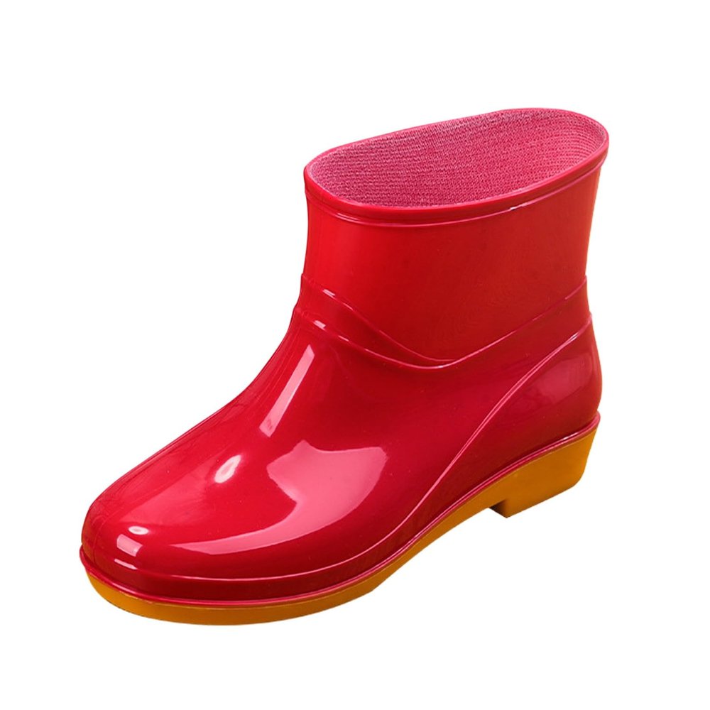 IWIHMIV Short Boots Rain Boots for Women Short Rubber Boots Waterproof Ankle Rain Boots Comfortable Slip On Rain Boots for WomenRed,6.5