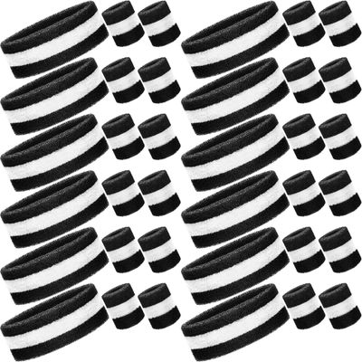 Eurzom Sweatband Set - 12 Absorbing Headbands and 24 Cotton Wristbands for Gym, Sports (Black, White)