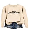 ESIKAH I Put My Book Down To Be Here Sweatshirt Funny Book Lover Shirts Women Crewneck Bookworm Pullover Tops Reading Sweater Beige, XX-Large view 2