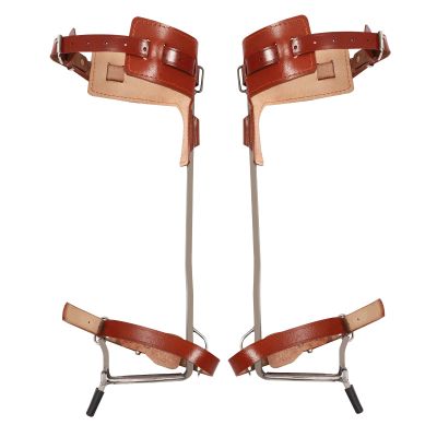 BANLICALI Tree Climbing Spikes, Stainless Steel Climbing Spikes with Cattle Hide Leggings Straps and Gloves, Double Teeth Climbing Trees Gear Kit for Tree Work Climbing Brown+Silver Load 220lbs
