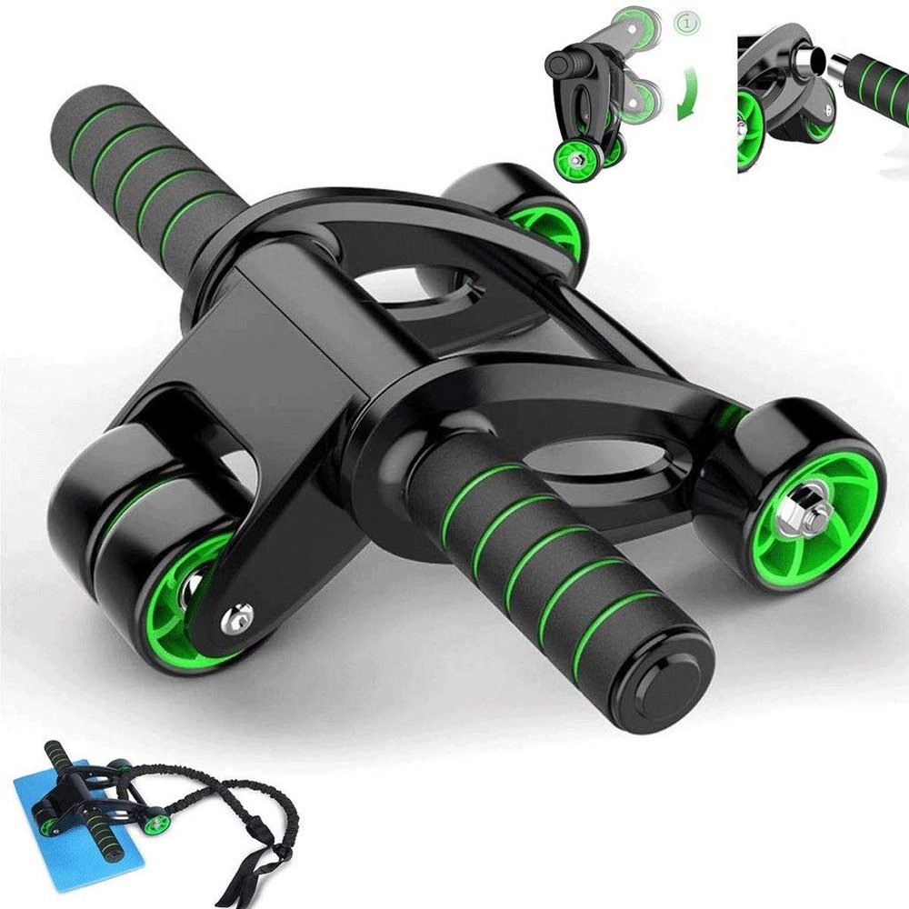 AB Roller Wheel for Abdominal Exercise 4 Wheel Foldable Abs Roller for Women and Men with Knee Pad Resistance Band Abdominal Muscle Training Wheel