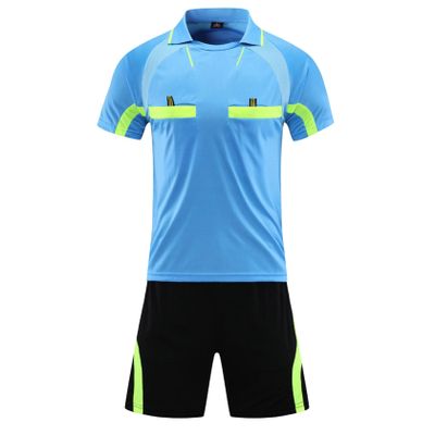 Fldy Mens Soccer Referee Costume Short Sleeve T-shirt Referee Soccer Jersey and Shorts Set with Pockets Tracksuit Blue XX-Large
