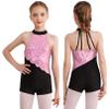 Agoky Children Girls Sparkle Dancing Costume Hip Hop Jazz Modern Dance Clothes Ballet Leotard Gymnastic Jumpsuit Pink B 14 Years