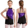 Agoky Children Girls Sparkle Dancing Costume Hip Hop Jazz Modern Dance Clothes Ballet Leotard Gymnastic Jumpsuit Purple B 6 Years