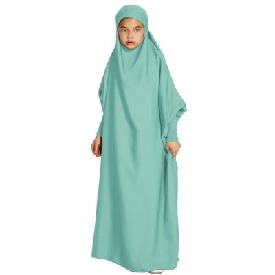 Abayas for Girls Abaya Full Cover Hijab Dubai Turkey Kaftan Prayer Dress Kids Muslim One Piece Long Sleeve Arabian Robe Ramadan Maxi Dresses Modest Islamic Casual Clothing Outfit Light Green 8-9 Years