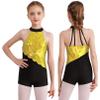 Agoky Children Girls Sparkle Dancing Costume Hip Hop Jazz Modern Dance Clothes Ballet Leotard Gymnastic Jumpsuit Yellow B 8 Years